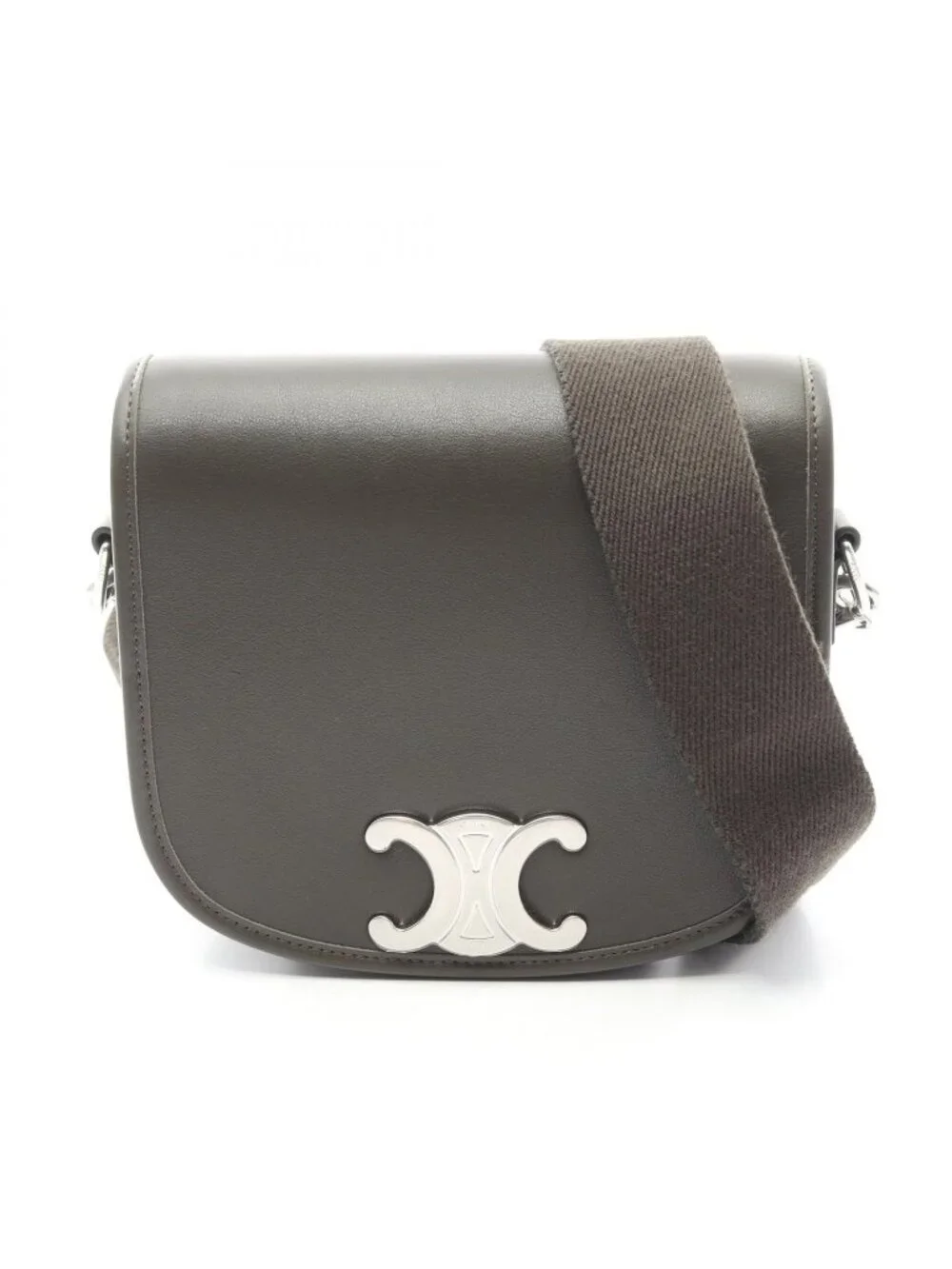 Celine Shoulder Bag Small Besace Strap Triomphe Olive Leather